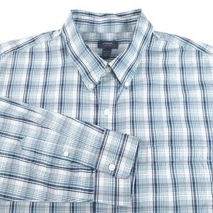 Arrow USA 1851 Men's Size XXL Plaid Button-Down Collared Shirt Blue Long Sleeve